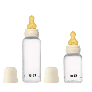 BIBS Bottle - Grow and Flow Baby Bottle Set - Plastic - Natural Rubber/Round - 150ml/270ml - 2-Pack - Ivory