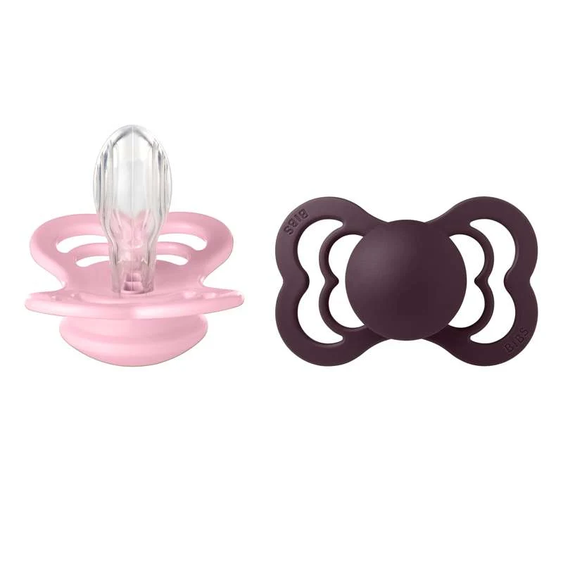 BIBS Symmetrical Supreme Pacifier - 2-Pack - sz. 2 - Silicone - Baby Pink/Plum - Image 3