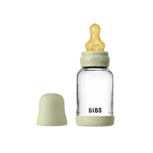 BIBS Bottle - Baby Bottle Set - Glass - Natural Rubber/Slow Flow/Round - 120ml - Sage