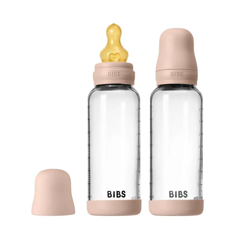 BIBS Bottle - Feeding bottle set - Glass - 2-pack - natural rubber/Slow Flow/Round - 240ml - Blush - Image 2