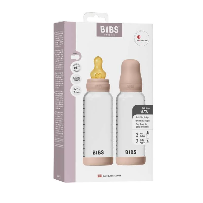 BIBS Bottle - Feeding bottle set - Glass - 2-pack - natural rubber/Slow Flow/Round - 240ml - Blush - Image 4