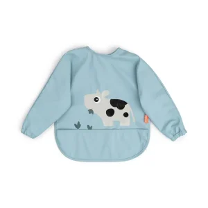 Done By Deer Bib with Sleeves and Pocket - Tiny Farm - Blue