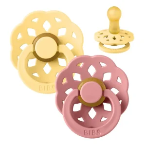 BIBS Round Boheme Pacifier - 2-Pack - Size 2 - Natural Rubber - Pale Butter/Dusty Pink