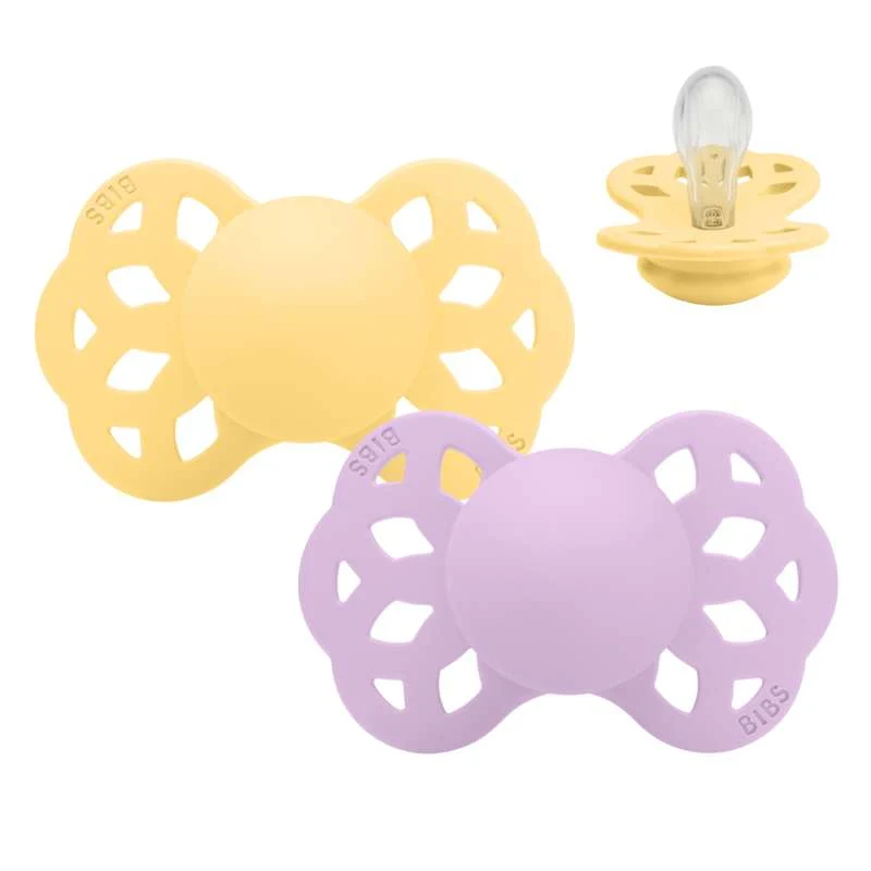 BIBS Symmetrical Infinity Pacifier - 2-Pack - Size 1 - Silicone - Pale Butter/Violet Sky
