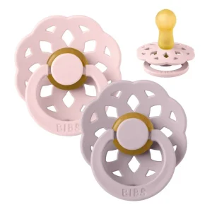 BIBS Round Boheme Pacifier - 2-Pack - Str. 2 - Natural Rubber - Blossom/Dusky Lilac
