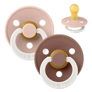 Bibs Round Colour Pacifier - 2-Pack - sz. 1 - natural rubber - GLOW - Blush/Woodchuck