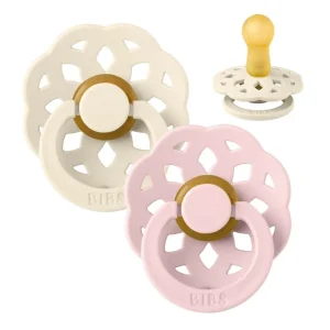 BIBS Round Boheme Pacifier - 2-Pack - Str. 2 - Natural Rubber - Ivory/Blossom