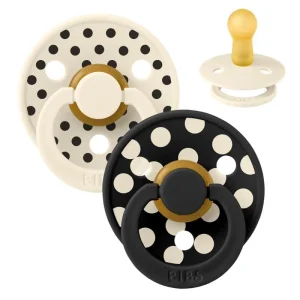 BIBS Round Colour Pacifier - 2-Pack - sz. 2 - natural rubber - Polka Studio - Ivory/Black