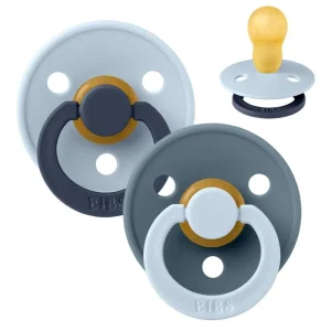 BIBS Round Colour Pacifier - Size 3 - Natural Rubber - Fusion Studio - Baby Blue/Petrol Mix